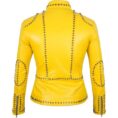 Women Yellow Studded Leather Jacket
