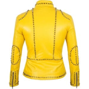 Women Yellow Studded Leather Jacket