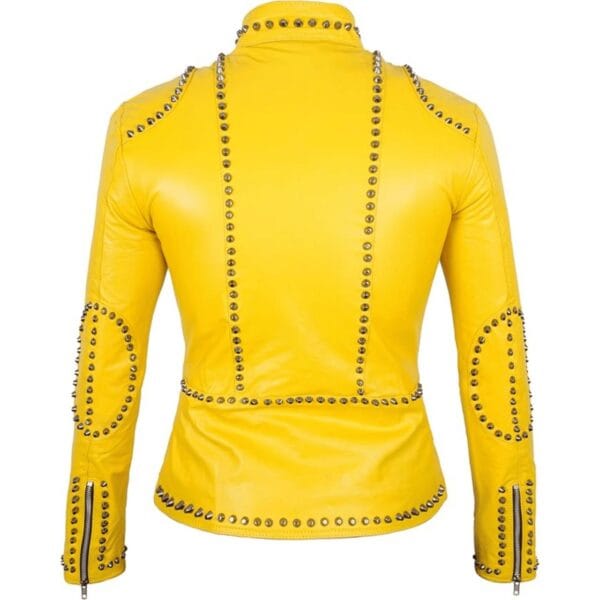 Women Yellow Studded Leather Jacket
