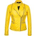 Women Yellow Studded Leather Jacket