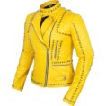 Women Yellow Studded Leather Jacket