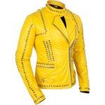 Women Yellow Studded Leather Jacket