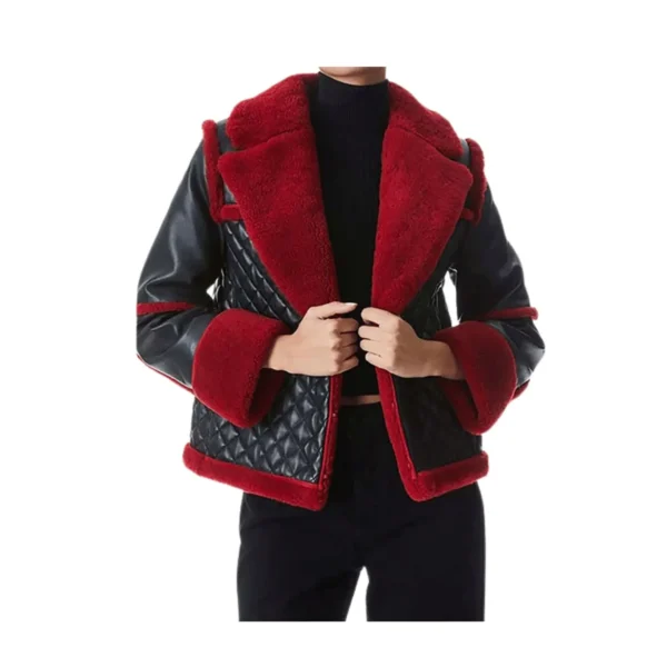 Women’s Leather Jacket with Artificial Fur Collar