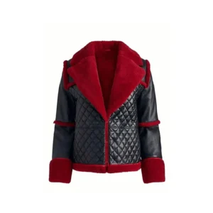 Women’s Leather Jacket with Artificial Fur Collar