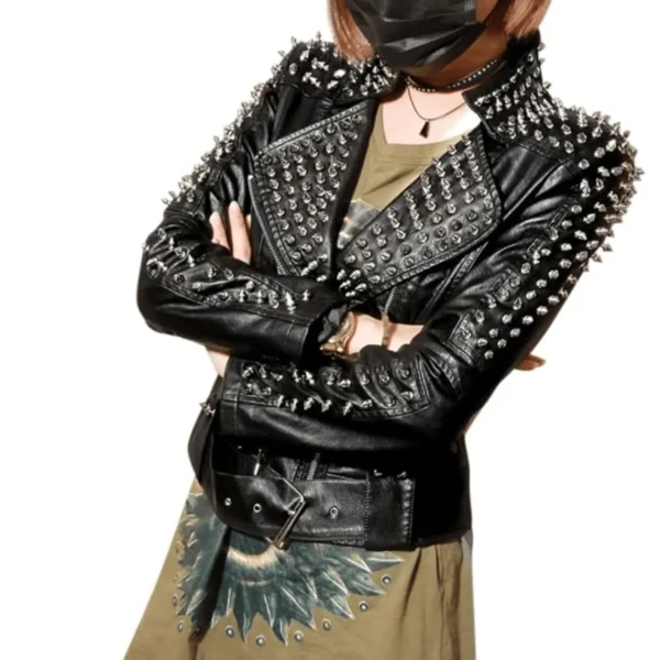 Women’s Punk Rock Spiked Jacket 2-min