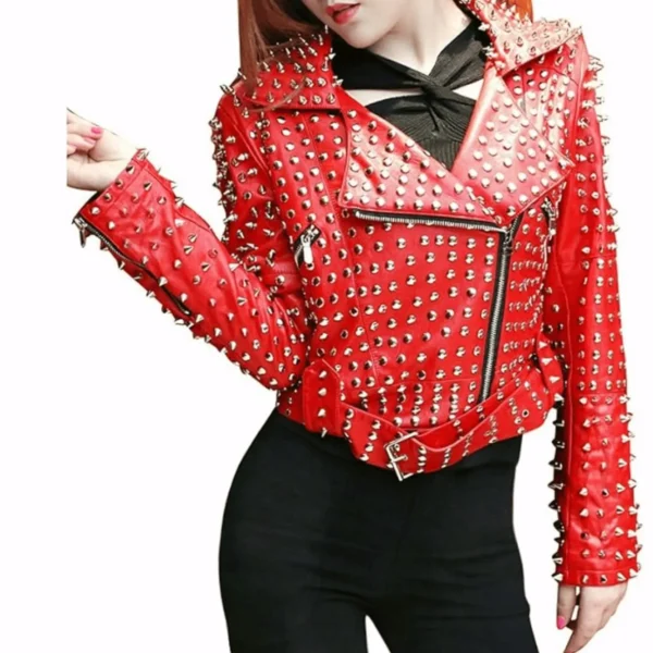 Women’s Punk Studded Leather Jacket -min