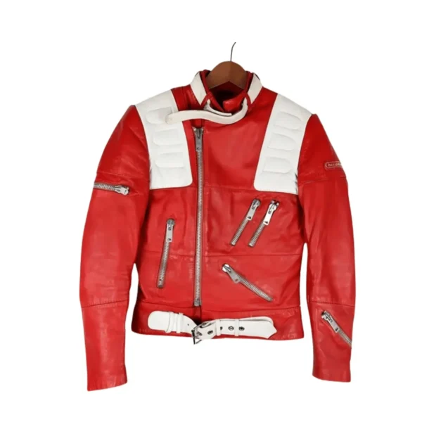 Women’s Red and White Biker Jacket