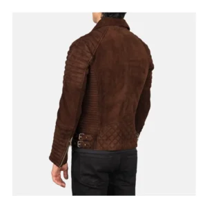 Men’s Brown Suede Biker Jacket with YKK Zipper