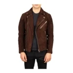 Men’s Brown Suede Biker Jacket with YKK Zipper