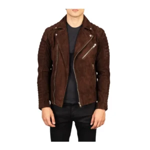 Men’s Brown Suede Biker Jacket with YKK Zipper