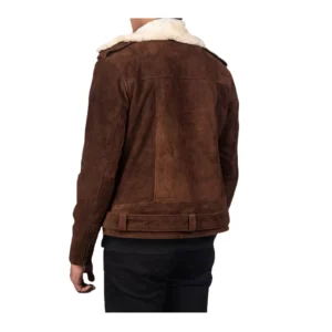 Men’s Brown Suede Bomber Jacket with Shearling Collar