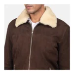 Men’s Brown Suede Jacket with Faux Fur Collar