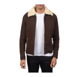 Men’s Brown Suede Jacket with Faux Fur Collar