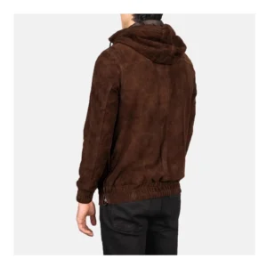 Men’s Brown Suede Leather Jacket with Hoodie