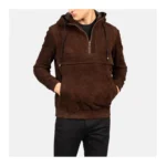 Men’s Brown Suede Leather Jacket with Hoodie