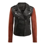 Women’s Black Leather Jacket – Brown Arms