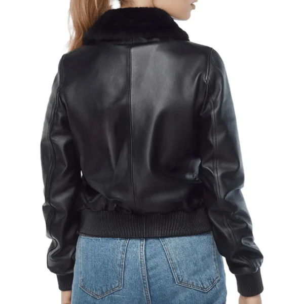 Women’s Black Sheepskin Bomber Jacket 2-min