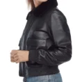 Women’s Black Sheepskin Bomber Jacket 3-min