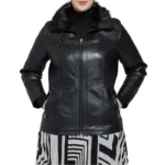 Women’s Black Sheepskin Coat – Fur Collar