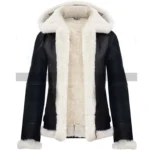 Women’s Black Sheepskin Hoodie Jacket