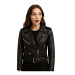 Women’s Black Studded Cowhide Leather Jacket