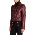 Women’s Maroon Biker Jacket 3-min