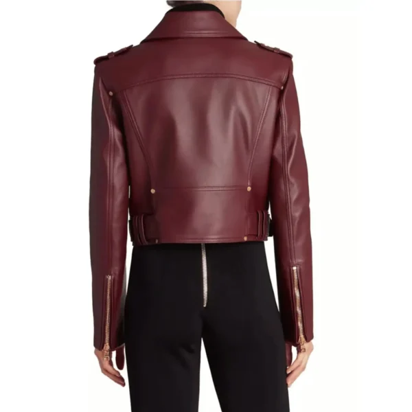 Women’s Maroon Biker Jacket 4-min