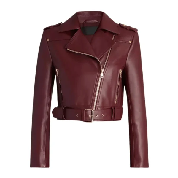 Women’s Maroon Biker Jacket-min