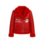 Women’s Red Christmas Leather Jacket with Faux Fur