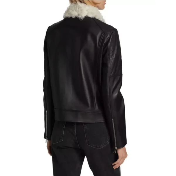 Women’s Sheepskin Bomber Jacket – White Fur 2-min