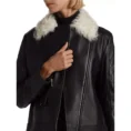 Women’s Sheepskin Bomber Jacket – White Fur 3-min