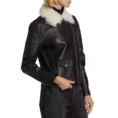 Women’s Sheepskin Bomber Jacket – White Fur 4-min