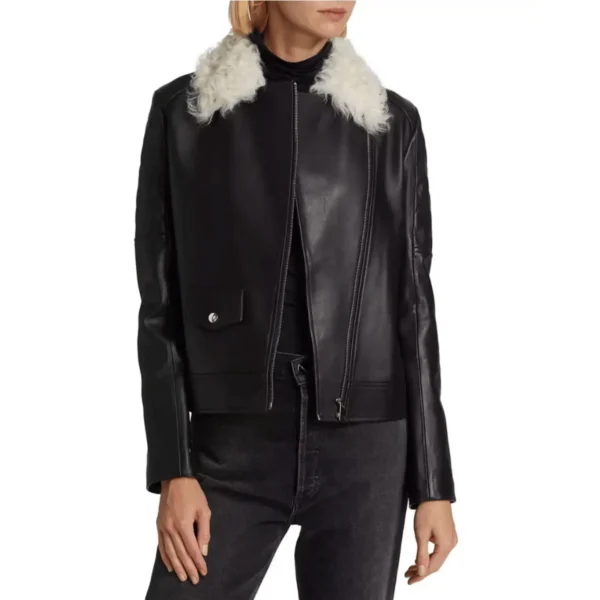Women’s Sheepskin Bomber Jacket – White Fur 5-min