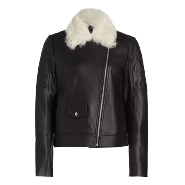 Women’s Sheepskin Bomber Jacket – White Fur-min