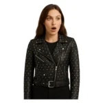 Women’s Studded Black Cowhide Biker Jacket