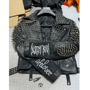 Women’s Cowhide Leather Studded Punk Jacket