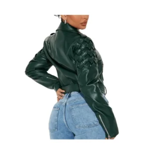 Women’s Green Cowhide Biker Leather Jacket 2-min