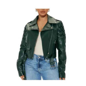 Women’s Green Cowhide Biker Leather Jacket