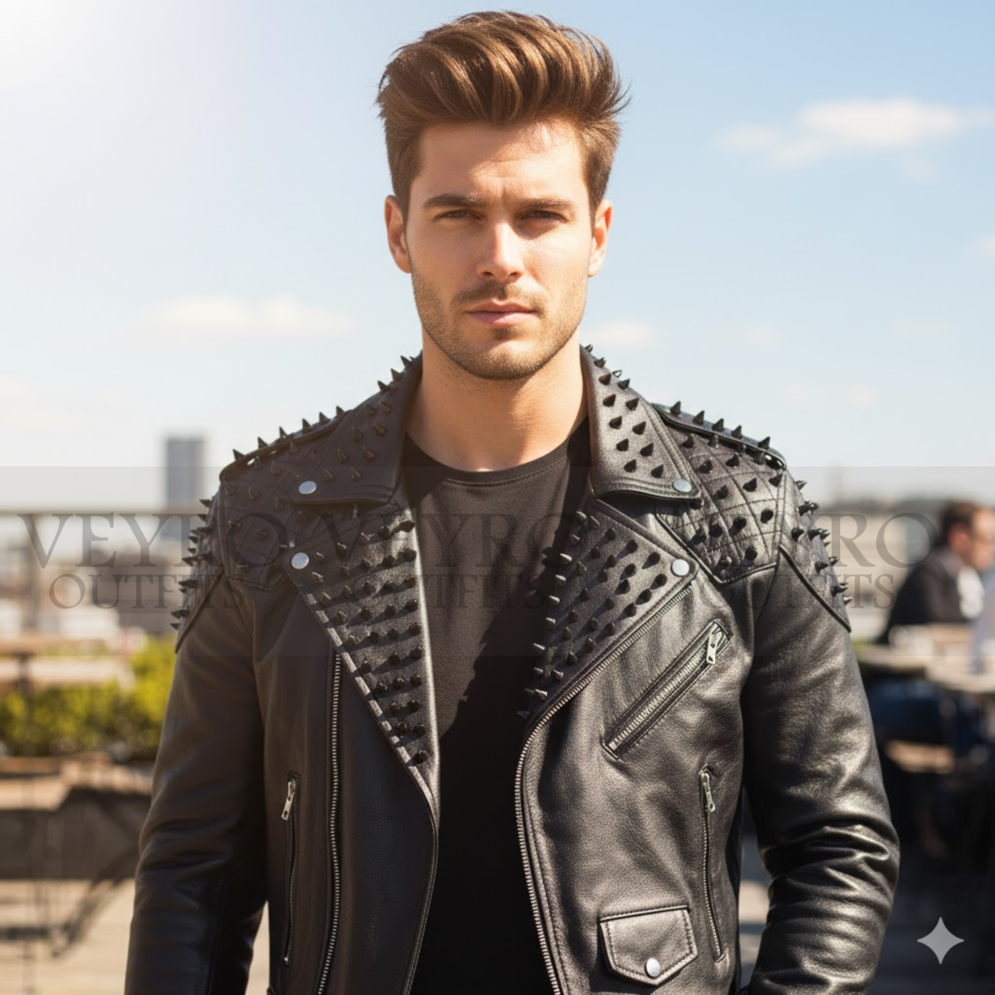 The Vanguard Jacket – Black Studded Leather Biker