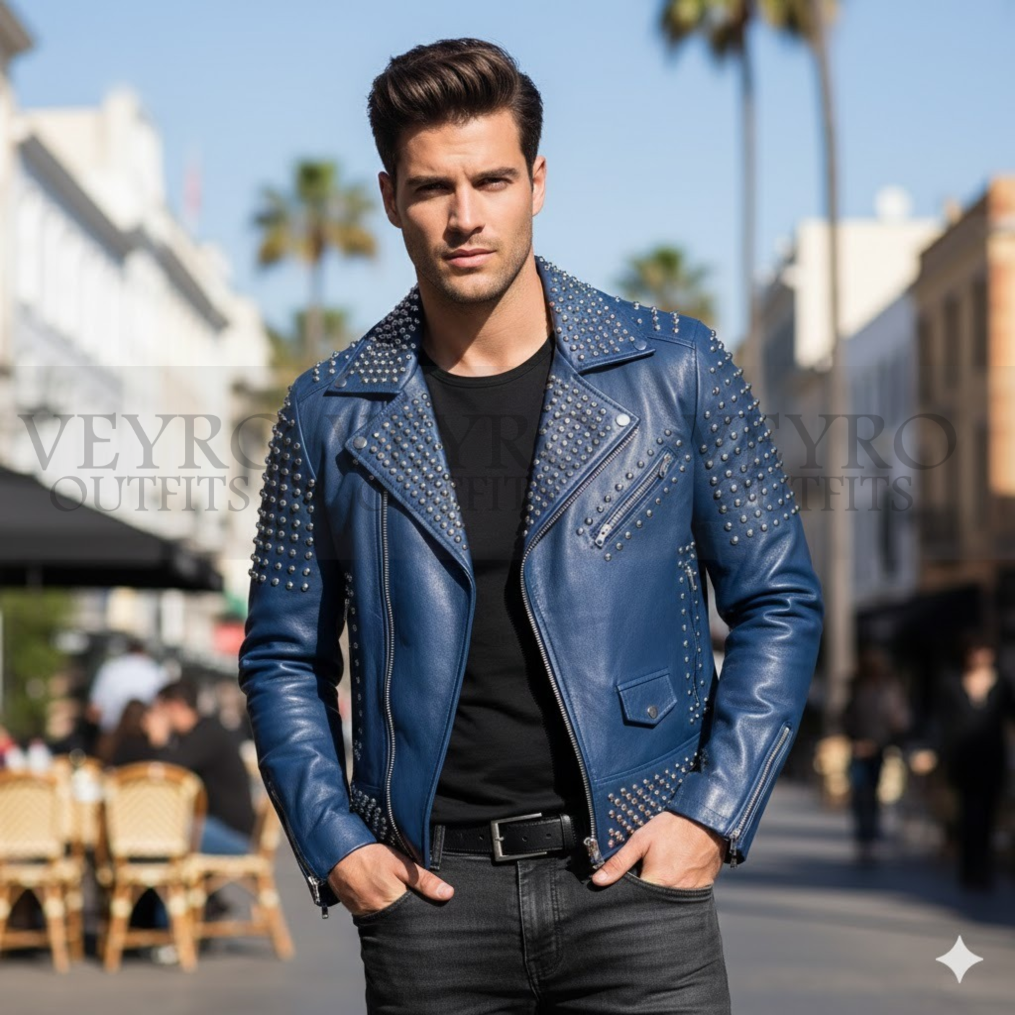 CERULEAN VANGUARD| The Royal Blue Studded Biker Jacket