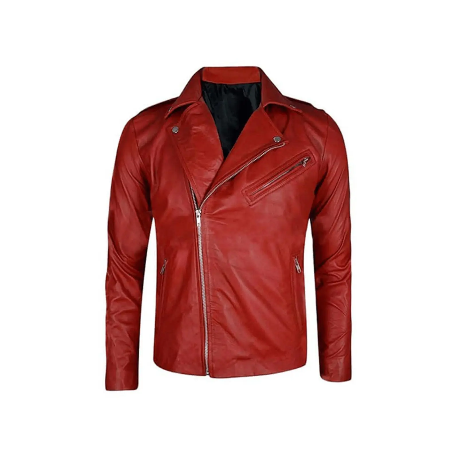 Men’s Red Cowhide Leather Motorcycle Jacket
