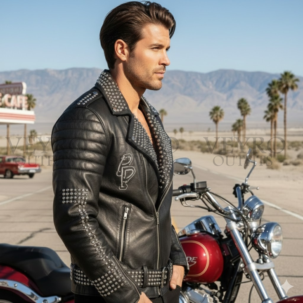 Studded leather jacket