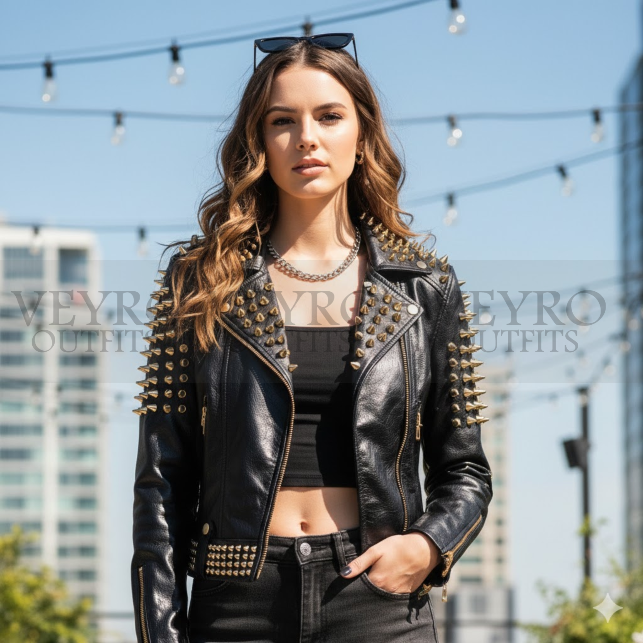 The Valkyrie Biker Jacket | Gold-Studded Punk Rock