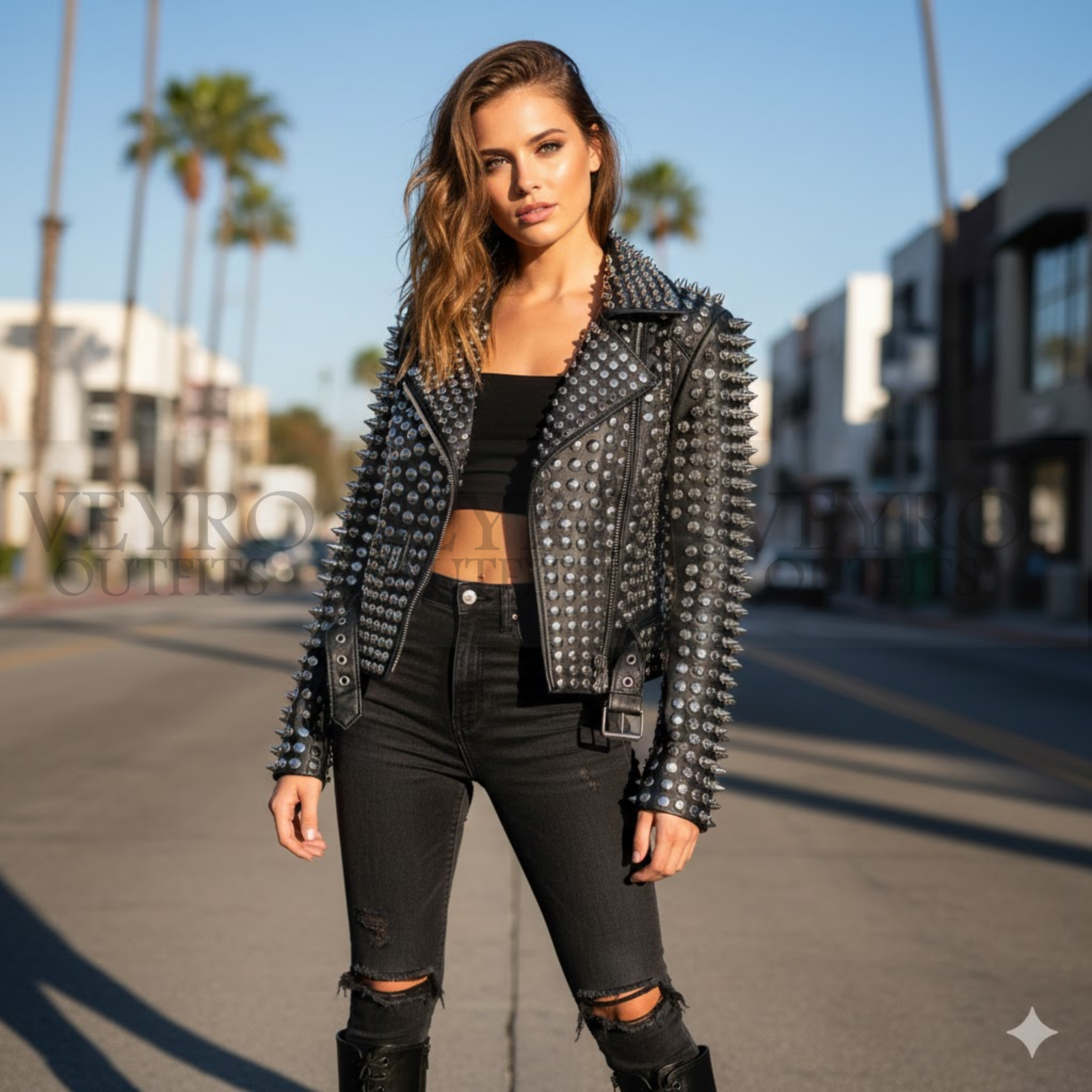 THE ANARCHIST Heavy Studded Punk Rock Biker Jacket in Black