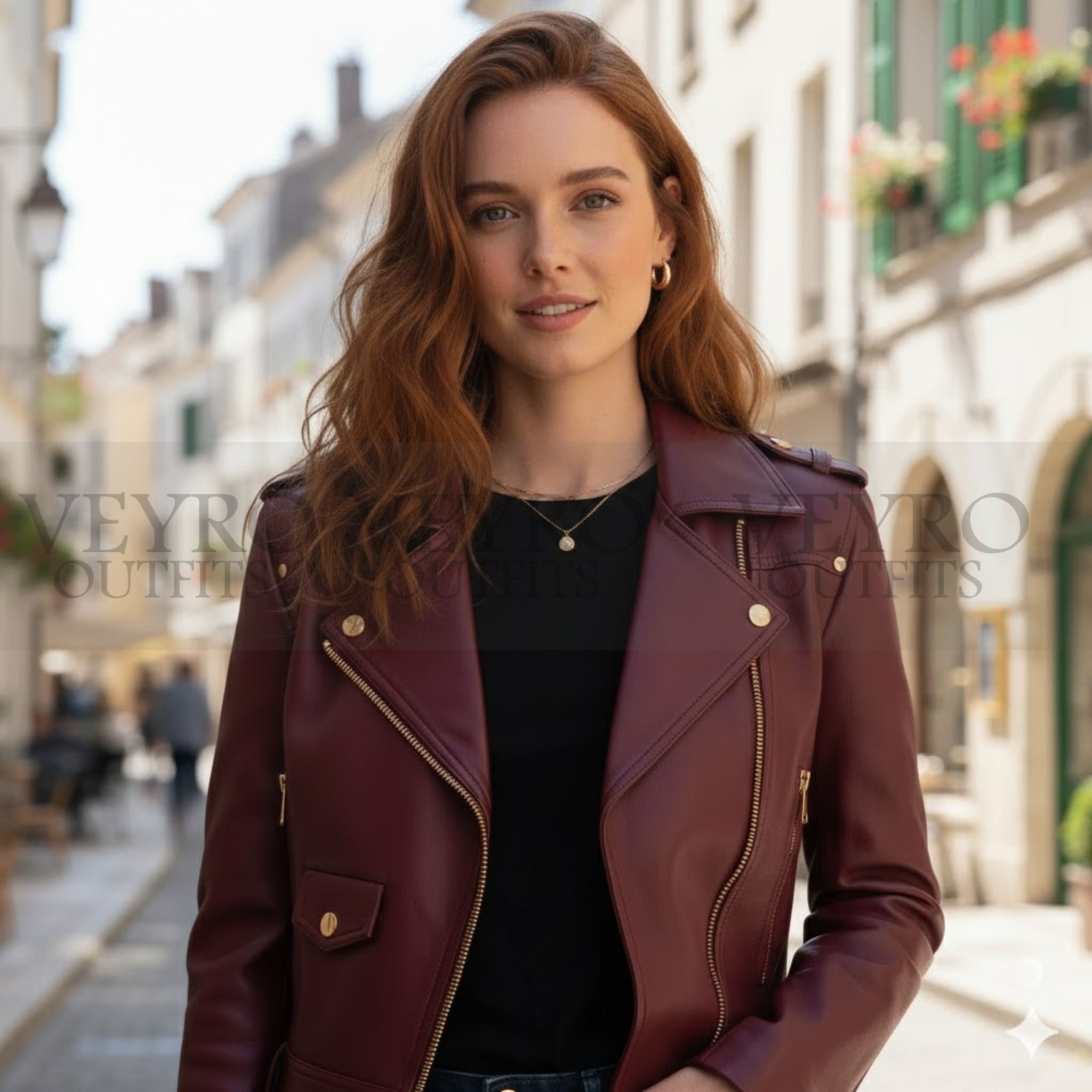 The Gilded Wine Cropped Leather Biker Jacket