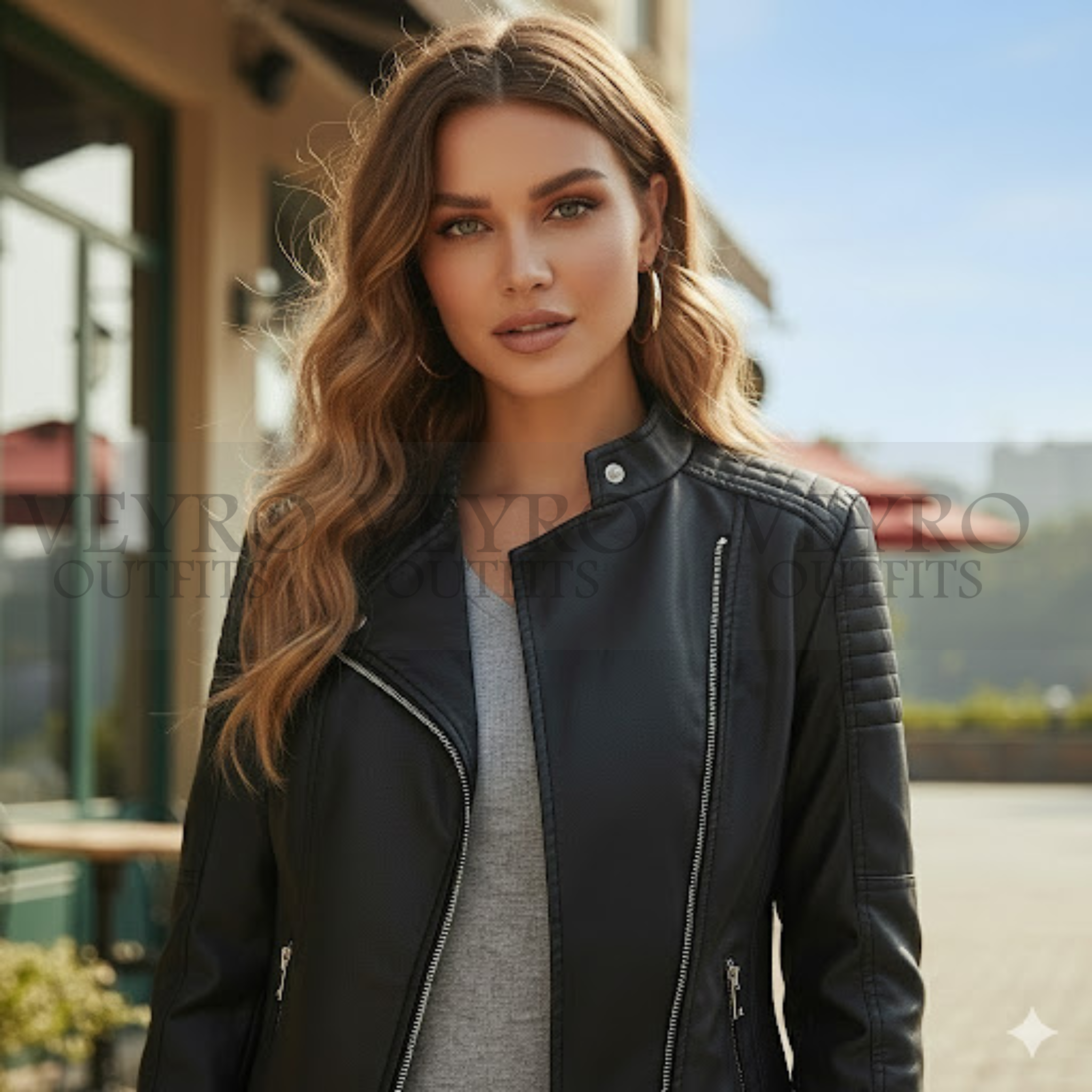 Women’s Faux Leather Biker Jacket – Slim Fit Vegan Leather with Stretch Sides