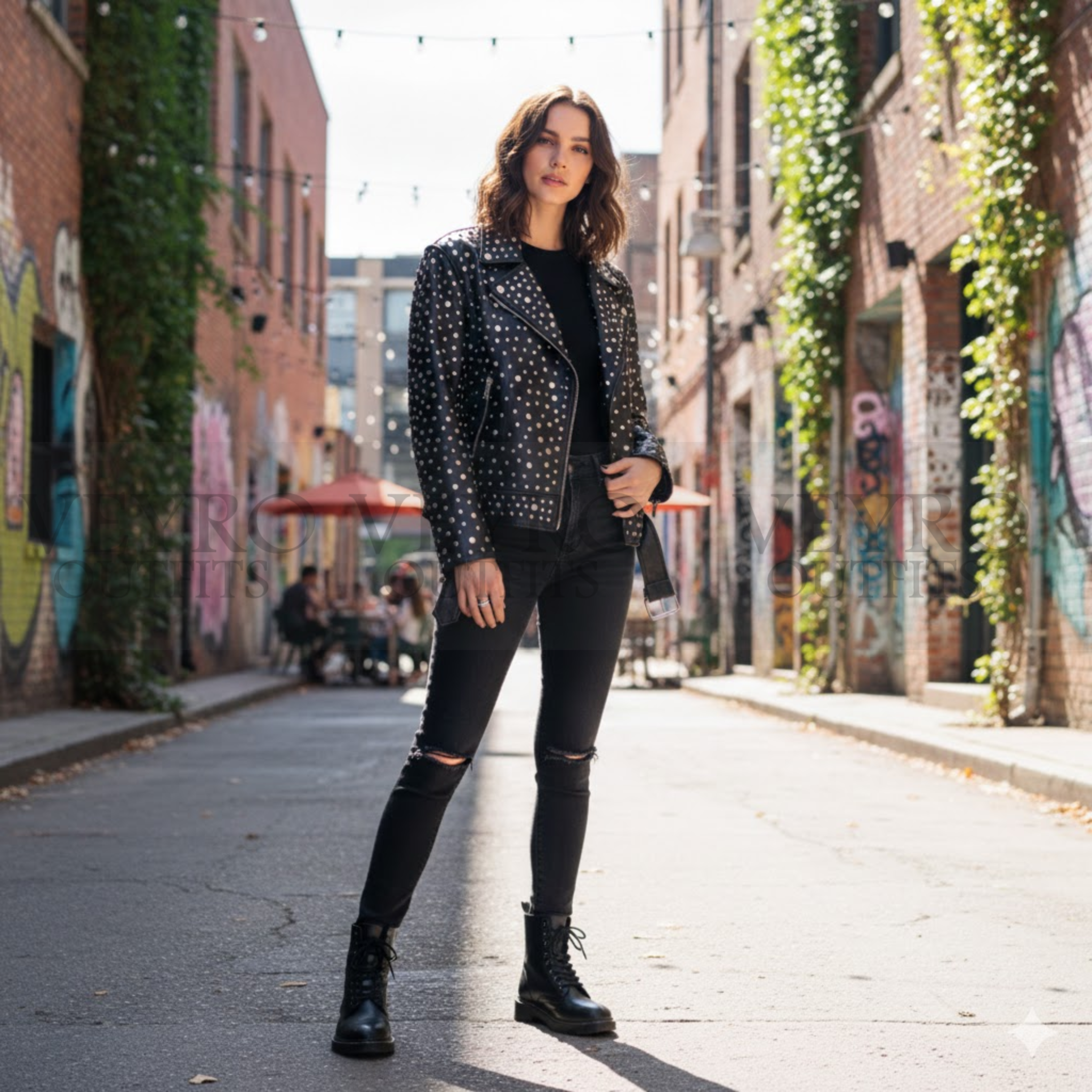 The Midnight Sovereign- Women’s Studded Leather Biker Jacket