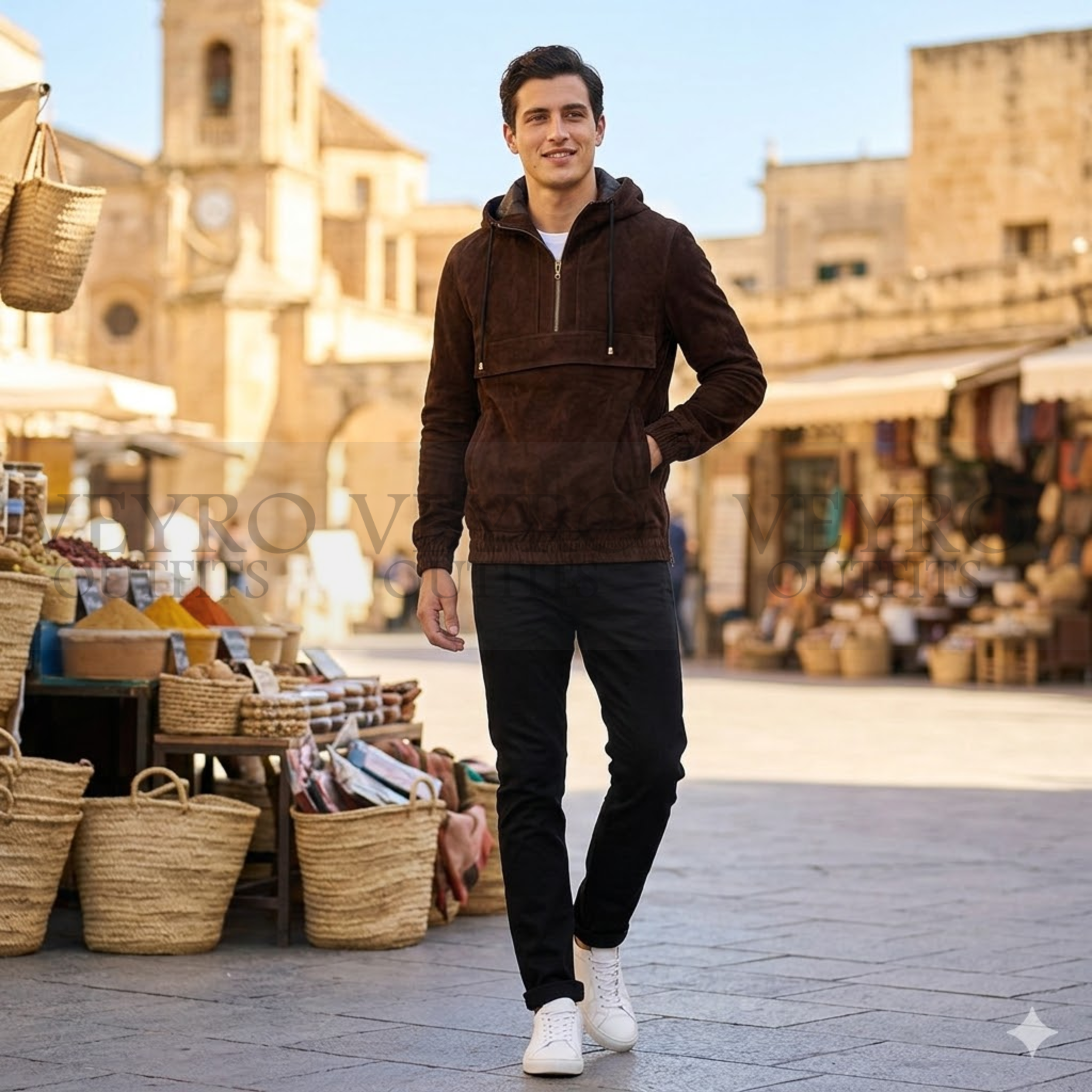 The Maverick Suede Quarter-Zip Anorak – Chocolate Brown with Tartan Lining