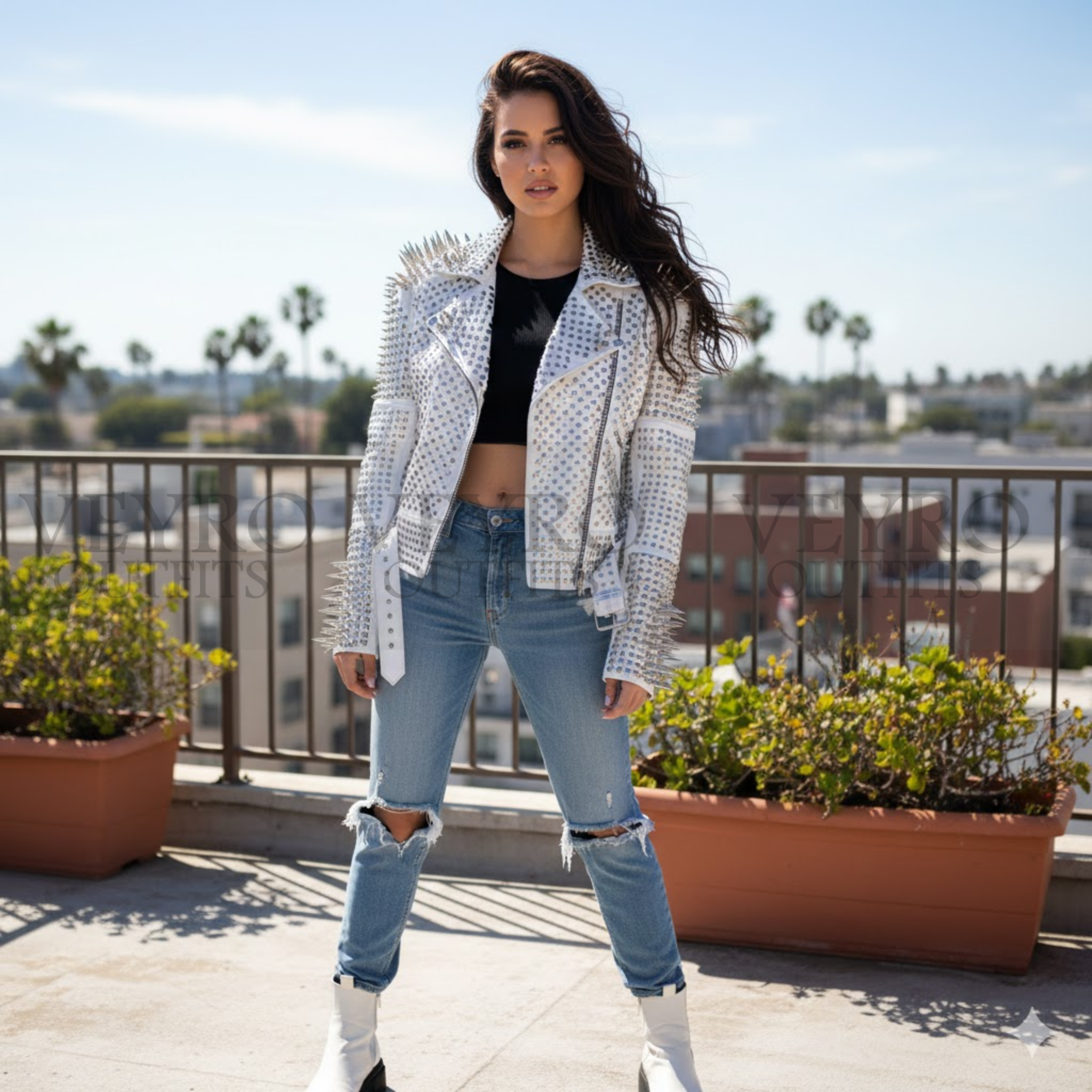 The Avalon Biker Jacket- Heavy Stud & Spike White Biker Jacket