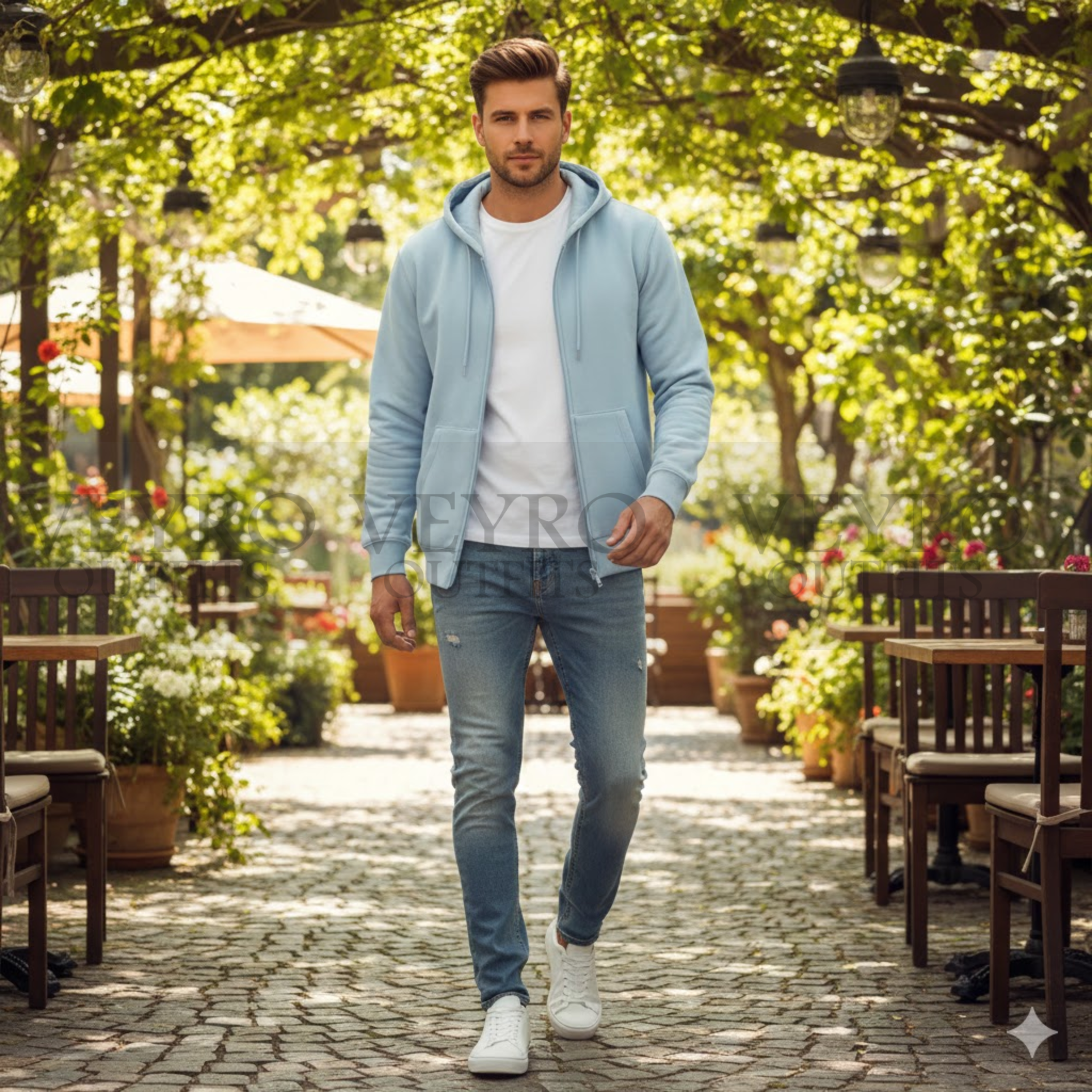 The Horizon Blue Zip Hoodie – Sky Blue